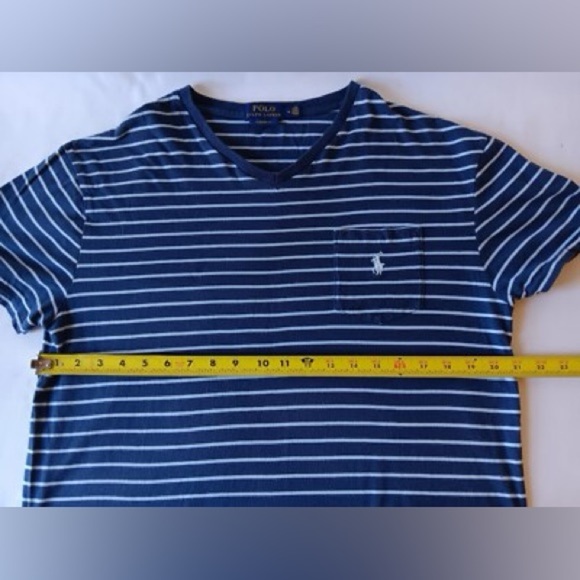 Polo by Ralph Lauren men's navy/white pocket striped s/s v-neck t-shirt size M - Picture 6 of 8